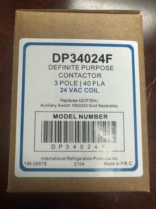 DP34024F, CONTACTOR DEFINED PURPOSE, 40 A, 3 POLES, COIL / 24 VAC.