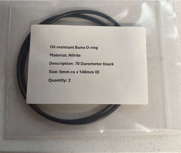 Oil resistant Buna O´ring, Nitrile, 70 Durometer Black, 5x140mm ID. 2 Pcs. BN70BK5140